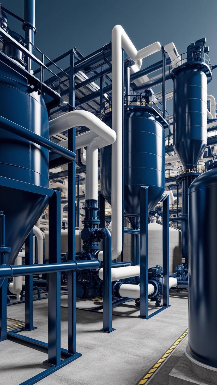 eine chemische fabrik in dunkelblau, grau und weiss eine chemische fabrik in dunkelblau, grau und weiss