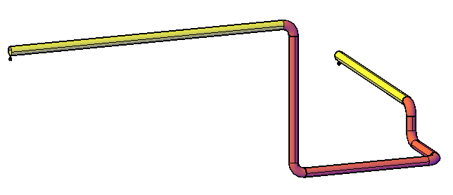 Piping sections are highlighted in red along the length of pipe