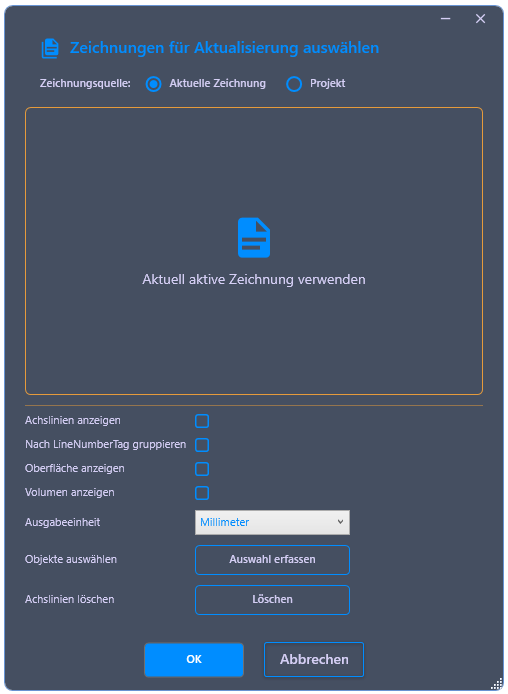 Dialog zur Auswahl der Exportoptionen und Einstellungen