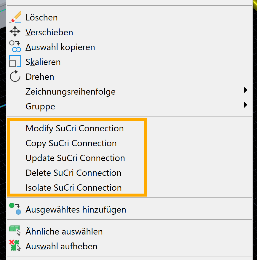 Calling the SuCri function Modify connection in the context menu SuCri function Modify connection in the right-click context menu