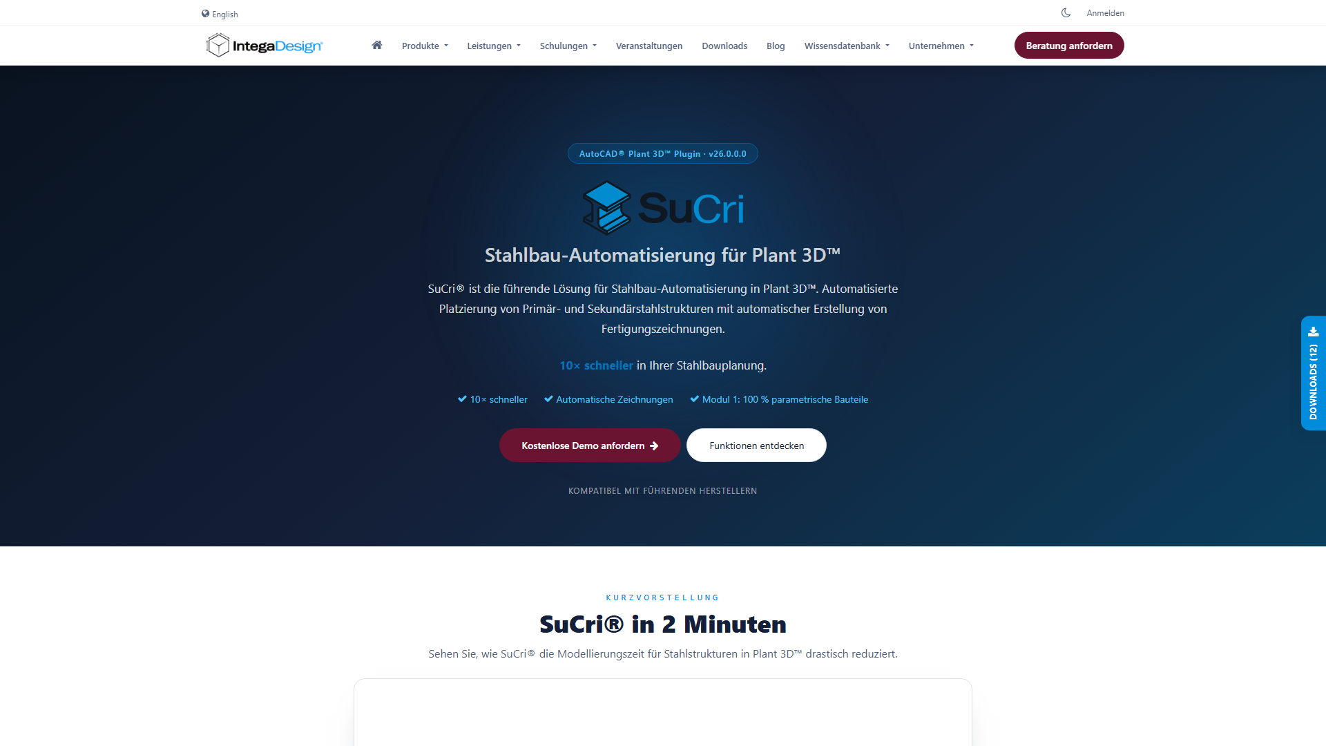 SuCri-Produktseite mit dem Button Kostenlose Demo anfordern